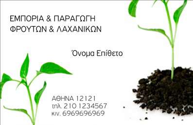 Επαγγελματική κάρτα για επαγγελματίες του κλάδου φρούτων και λαχανικώνΑνακαλύψτε την ιδανική επαγγελματική κάρτα που συνδυάζει τη φρεσκάδα και την ποιότητα, αποτυπώνοντας την εικόνα του επαγγέλματος σας. Το εντυπωσιακό σχέδιο της κάρτας περιλαμβάνει ζωντανά χρώματα που ανταγωνίζονται τη φυσική ομορφιά των φρούτων και εποχιακών λαχανικών, δημιουργώντας έναν οπτικό ερεθισμό που δεν περνάει απαρατήρητος.Η διάταξη είναι προσεγμένη, με ευανάγνωστη γραμματοσειρά που προσφέρει επαγγελματική αίσθηση, ενώ τα background στοιχεία προσθέτουν βάθος και χαρακτήρα στην κάρτα. Αυτό το εντυπωσιακό σχέδιο ενσωματώνει την αισθητική του κλάδου, χαρίζοντας μια αίσθηση φρεσκάδας και υγείας, συμβολίζοντας τις υπηρεσίες που προσφέρετε.Ο επαγγελματικός χαρακτήρας της κάρτας εκφράζεται μέσω της καθαρότητας και της αισθητικής της, προσδίδοντας αξιοπιστία στους πελάτες σας. Οι επαγγελματικές κάρτες σας θα αποτυπώσουν την εντύπωση του έμπειρου επαγγελματία στον τομέα των φρούτων και λαχανικών, εξασφαλίζοντας ότι δεν θα περάσετε απαρατήρητοι.Υπάρχει η δυνατότητα προσθήκης στοιχείων όπως το όνομα, το τηλέφωνο, το λογότυπο και άλλες πληροφορίες επικοινωνίας, προσαρμόζοντας την κάρτα σύμφωνα με τις ανάγκες σας. Αν είναι σχετικό, μπορείτε να προσθέσετε εικόνες των προϊόντων σας, καθώς και να προβάλτε τις υπηρεσίες σας με εντυπωσιακό τρόπο.Αυτή η κάρτα σας δίνει τη δυνατότητα να ξεχωρίσετε και να αφήσετε μια θετική εντύπωση στους πελάτες σας. Μπορείτε να κάνετε όποιες αλλαγές θέλετε μέσω του online σχεδιαστικού εργαλείου.